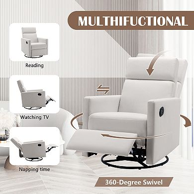 Merax Modern Upholstered Glider Swivel Recliner Chair