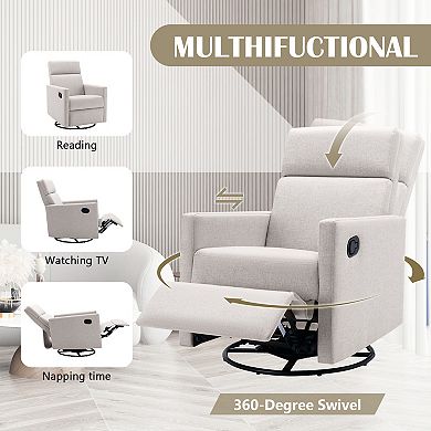 Merax Modern Upholstered Glider Swivel Recliner Chair