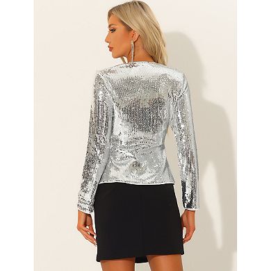 Sequin Sparkle Jacket for Women's 1 Button Long Sleeve Party Jackets