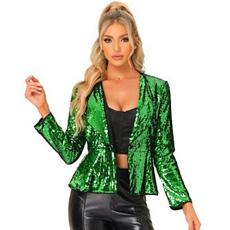 Sequin Sparkle Jacket for Women's 1 Button Long Sleeve Party Jackets