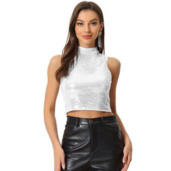 Sequin Top for Women's Sleeveless Party Metallic Sparkly Tops