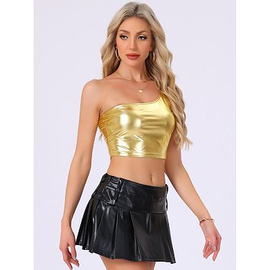 Women's Metallic Cropped Top One Shoulder Party Blouse
