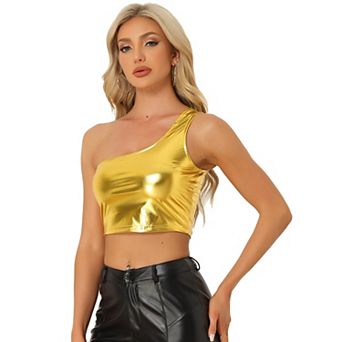 Women's Metallic Cropped Top One Shoulder Party Blouse