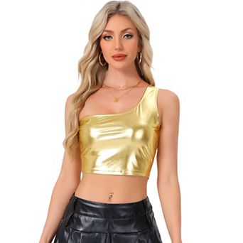 Women's Metallic Cropped Top One Shoulder Party Blouse