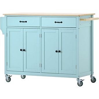 Merax Kitchen Island Cart with Solid Wood Top and Locking Wheels