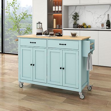 Merax Kitchen Island Cart with Solid Wood Top and Locking Wheels