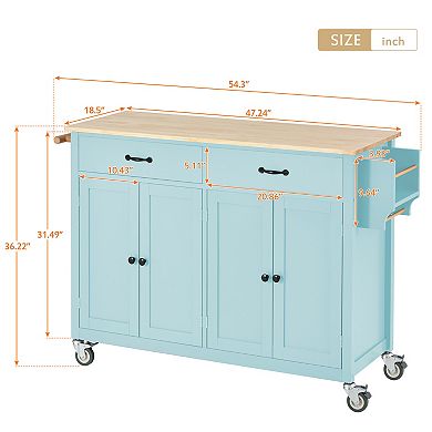 Merax Kitchen Island Cart with Solid Wood Top and Locking Wheels