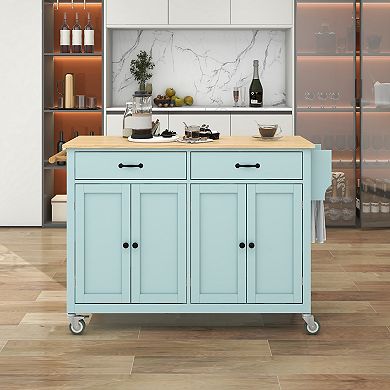 Merax Kitchen Island Cart with Solid Wood Top and Locking Wheels