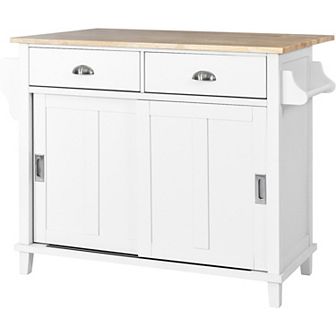 Merax Kitchen Cart with Rubber wood Drop-Leaf Countertop