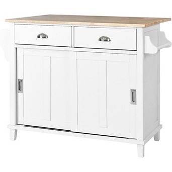 Merax Kitchen Cart with Rubber wood Drop-Leaf Countertop