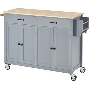 Merax Kitchen Island Cart with Solid Wood Top and Locking Wheels