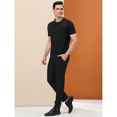 Men's Polo Shirt Short Sleeve Casual Slim Fit Zipper Knit Golf Polo