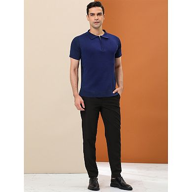 Men's Polo Shirt Short Sleeve Casual Slim Fit Zipper Knit Golf Polo