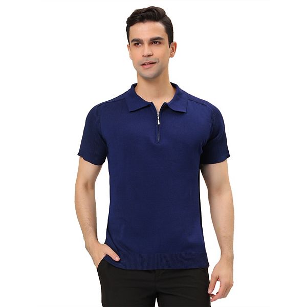 Men's Polo Shirt Short Sleeve Casual Slim Fit Zipper Knit Golf Polo