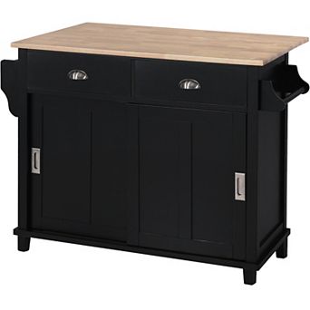 Merax Kitchen Cart with Rubber wood Drop-Leaf Countertop