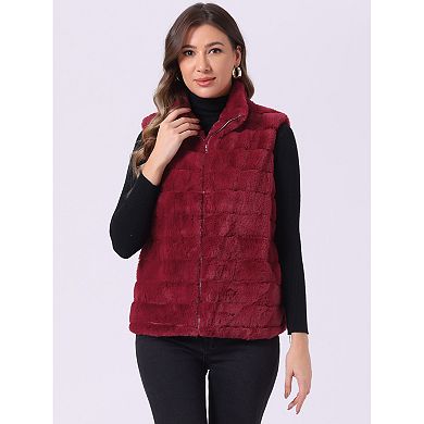 Fluffy Vest Jacket For Women's Stand Collar Warm Faux Fur Winter Sleeveless Coat