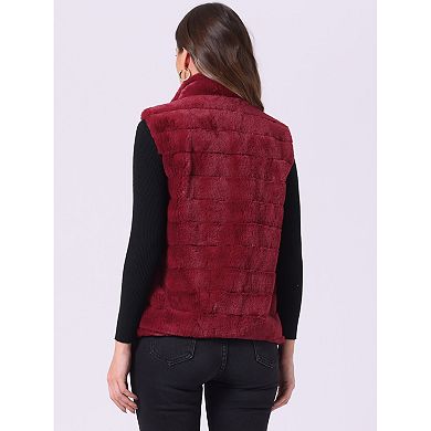 Fluffy Vest Jacket For Women's Stand Collar Warm Faux Fur Winter Sleeveless Coat