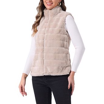 Fluffy Vest Jacket for Women's Stand Collar Warm Faux Fur Winter Sleeveless Coat