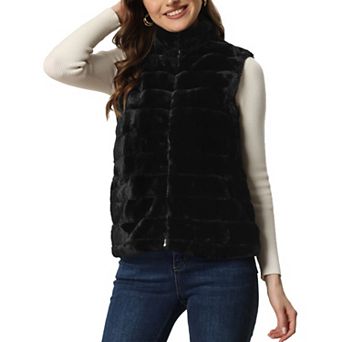 Fluffy Vest Jacket for Women's Stand Collar Warm Faux Fur Winter Sleeveless Coat