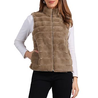 Fluffy Vest Jacket For Women's Stand Collar Warm Faux Fur Winter Sleeveless Coat