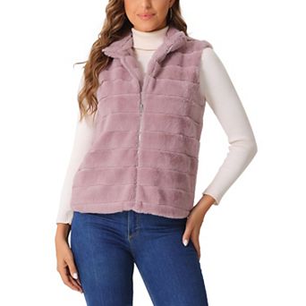 Fluffy Vest Jacket for Women's Stand Collar Warm Faux Fur Winter Sleeveless Coat