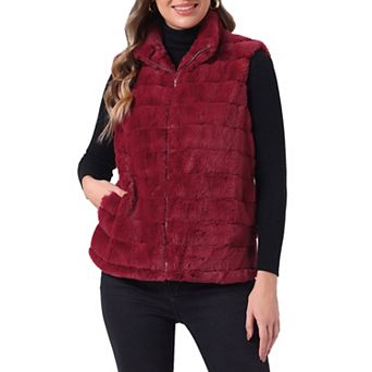 Fluffy Vest Jacket for Women's Stand Collar Warm Faux Fur Winter Sleeveless Coat