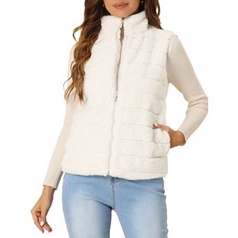 Fluffy Vest Jacket for Women's Stand Collar Warm Faux Fur Winter Sleeveless Coat