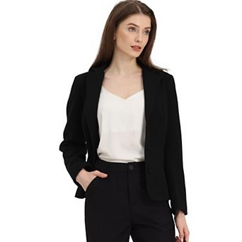 Notched Lapel Collar Blazer for Women's Long Sleeve Office Work Crop Tweed Jacket