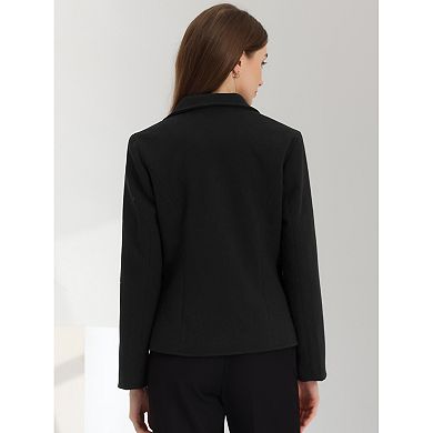 Notched Lapel Collar Blazer for Women's Long Sleeve Office Work Crop Tweed Jacket