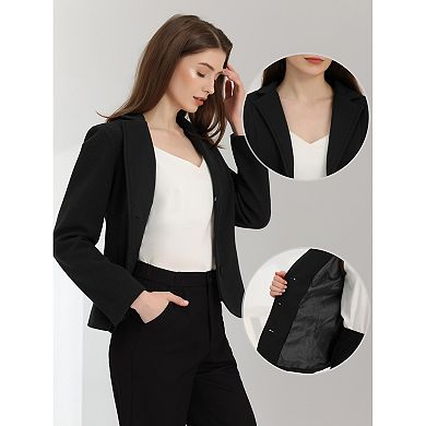 Notched Lapel Collar Blazer for Women's Long Sleeve Office Work Crop Tweed Jacket