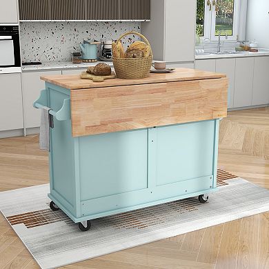 Merax Kitchen Cart with Rubber wood Drop-Leaf Countertop