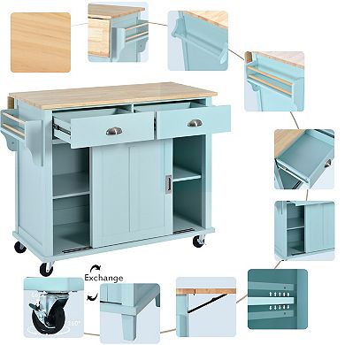 Merax Kitchen Cart with Rubber wood Drop-Leaf Countertop