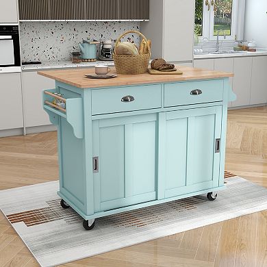 Merax Kitchen Cart with Rubber wood Drop-Leaf Countertop