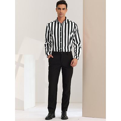 Men's Casual Striped Shirts Long Sleeves Button Down Classic Fit Dress  Shirts