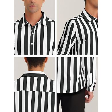 Men's Casual Striped Shirts Long Sleeves Button Down Classic Fit Dress Shirts