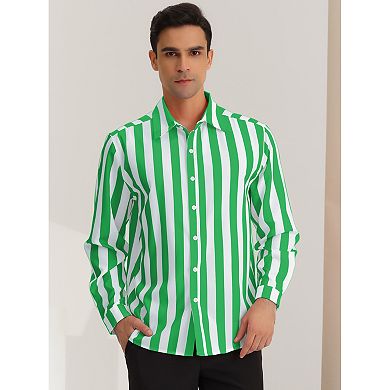 Men's Casual Striped Shirts Long Sleeves Button Down Classic Fit Dress Shirts