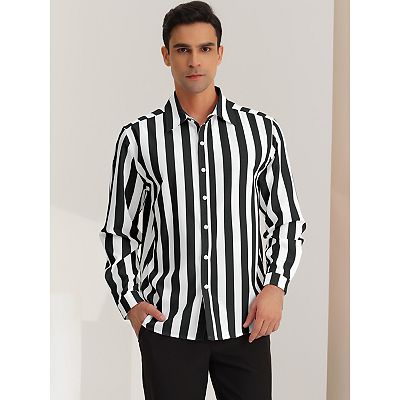 Men's Casual Striped Shirts Long Sleeves Button Down Classic Fit
