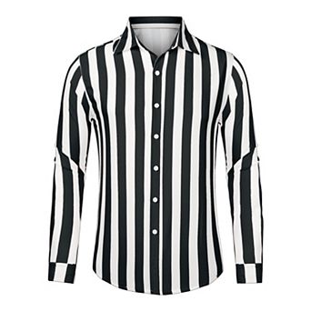 Men's Casual Striped Shirts Long Sleeves Button Down Classic Fit Dress Shirts