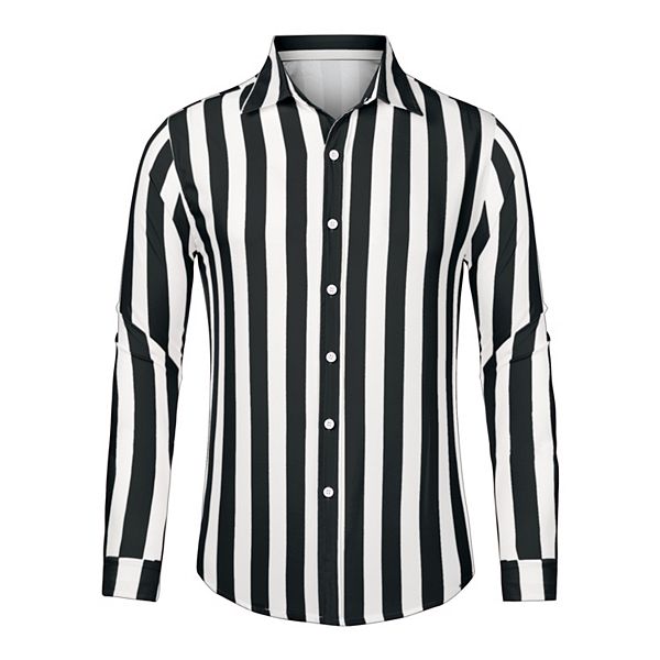 Men's Casual Striped Shirts Long Sleeves Button Down Classic Fit Dress