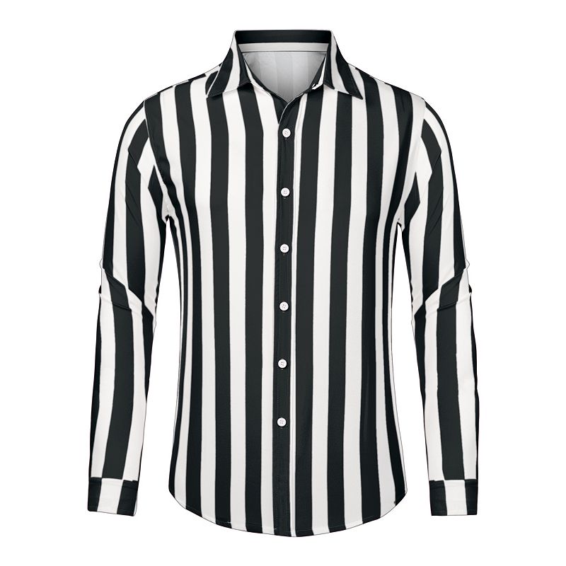 black and white striped dress shirt Men's Casual Shirts Long Sleeves Button Down Classic Fit Shirts always right anytime Size:S (34–36) Pretty Black Dress - rental