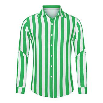 Men's Casual Striped Shirts Long Sleeves Button Down Classic Fit Dress Shirts