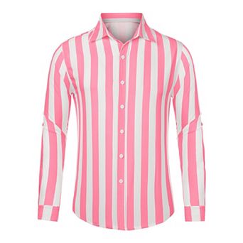 Men's Casual Striped Shirts Long Sleeves Button Down Classic Fit Dress Shirts