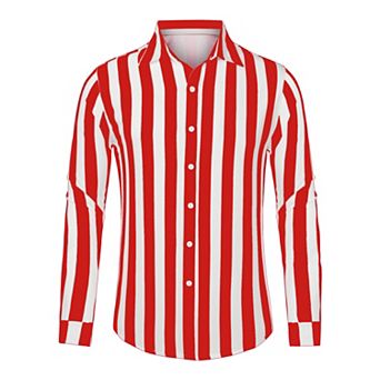 Men's Casual Striped Shirts Long Sleeves Button Down Classic Fit Dress Shirts