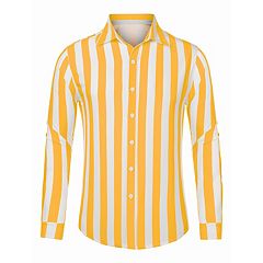 Mens Yellow Button-Down Shirts Long Sleeve Tops, Clothing