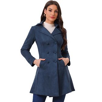 Women's Notched Lapel Double Breasted Elegant Winter Long Coat