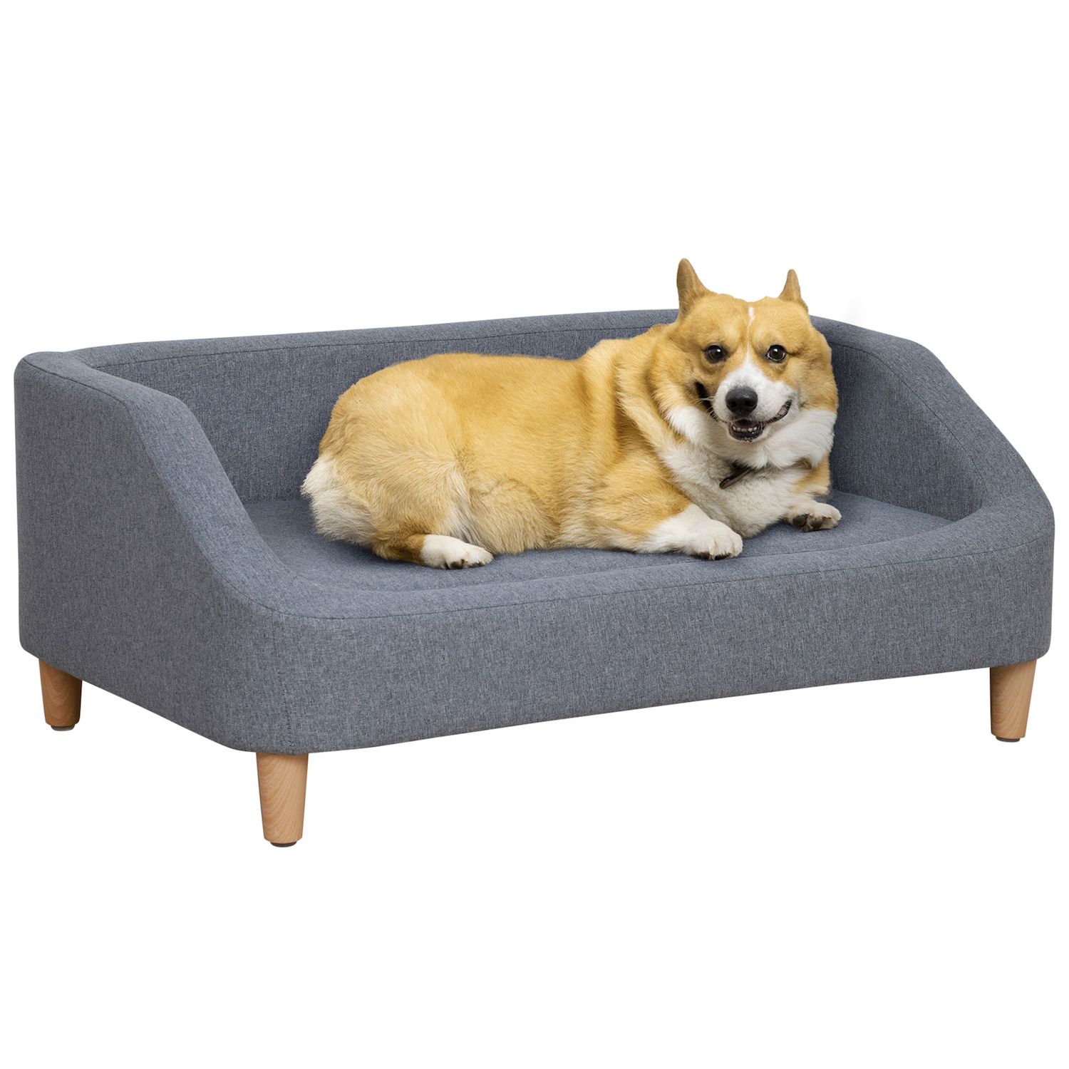 PawHut Pet Sofa for Large, Medium Dogs, Dog Couch with Water-Resistant Fabric, Wooden Legs, Washable Cushion, Grey, 39 x 24.5 x 12.5