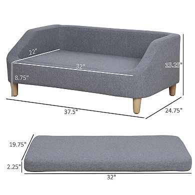 Dog Sofa Cat Couch W/ Removable Washable Cover, For Small Medium Large Dogs Grey