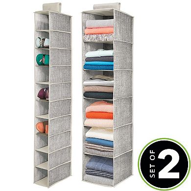mDesign Fabric Over Rod Hanging Closet Storage Organizers Set of 2