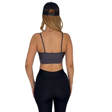 Juniors' Lightly Padded Workout Wear, Crisscross Front Plunge Neck Top