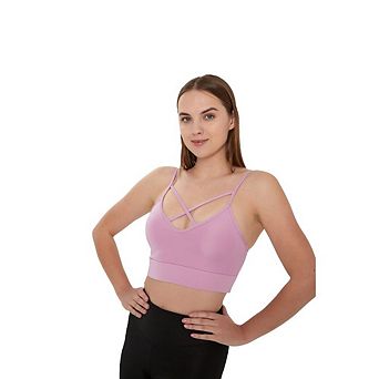 Juniors' Lightly Padded Workout Wear, Crisscross Front Plunge Neck Top